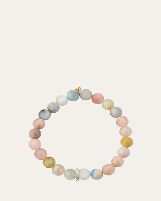 Multicolored Morganite Bead Bracelet with a Diamond Rondelle